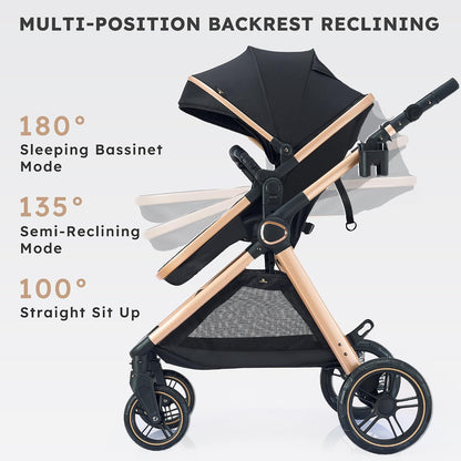 ACCOMBE 2-in-1 Convertible Baby Stroller for Newborn to Toddler, Gold
