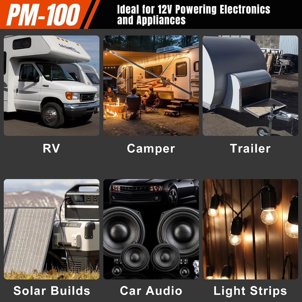 PM4 100 Amp RV Power Converter - Power Converter with Built-in 4 Stage Smart Battery Charger - Multiple Capacities 100A 110V AC to 12V DC 100 Amp Battery Charger RV Power Converter Replacement