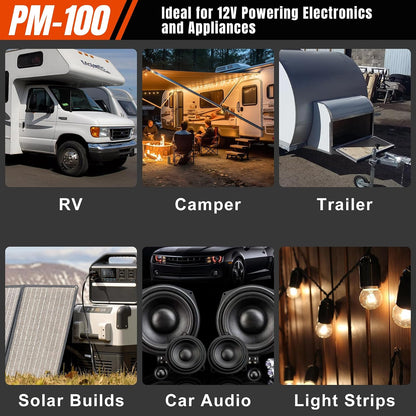 PM4 100 Amp RV Power Converter - Power Converter with Built-in 4 Stage Smart Battery Charger - Multiple Capacities 100A 110V AC to 12V DC 100 Amp Battery Charger RV Power Converter Replacement