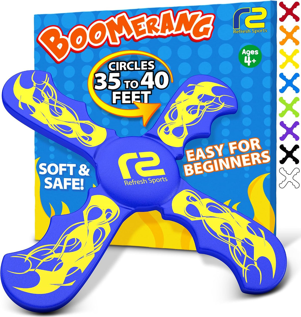 Refresh Sports Soft Boomerang for Kids, EVA Foam Flying Boomerang for Ages 6+, Easy-to-Throw Outdoor Toy for Boys & Girls, Beach, Pool & Backyard Play, Blue