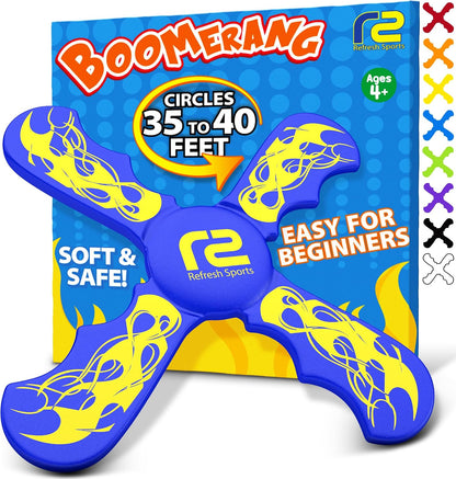 Refresh Sports Soft Boomerang for Kids, EVA Foam Flying Boomerang for Ages 6+, Easy-to-Throw Outdoor Toy for Boys & Girls, Beach, Pool & Backyard Play, Blue