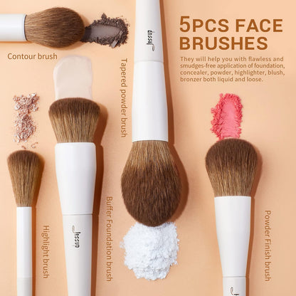 Jessup 14Pcs Premium Synthetic Makeup Brush Set T329 with Foundation Brush Flat Top for Face Blush Liquid Powder Foundation SF002