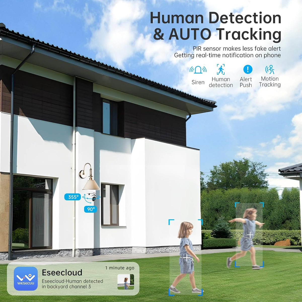WESECUU Light Bulb Security Camera, 2K Dual-Band Wi-Fi Outdoor Camera with 360° Motion Detection, Two-Way Audio, Color Night Vision, Human Detection, Alexa Compatible
