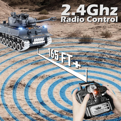 Supdex 1:18 RC Tiger I Military Tank, Alloy Metal Tracks & Wheels, 2.4GHz Remote Control Tank with Smoke, Sound & Lights, Rechargeable Toy Vehicle for Ages 8+, Grey