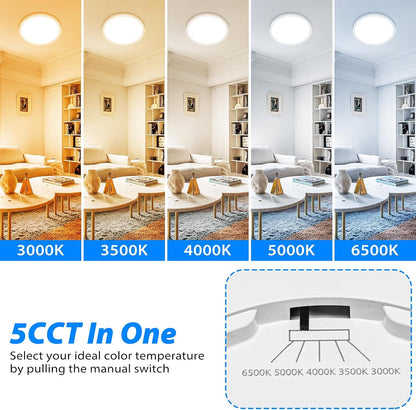 Peasur 12Inch LED Ceiling Light Flush Mount, 5CCT 3000K-6500K Adjustable Ceiling Light Fixture, 2400LM 24W Bright White Flat Lighting Fixture for Hallway Kitchen Bathroom Bedroom, 6Pack