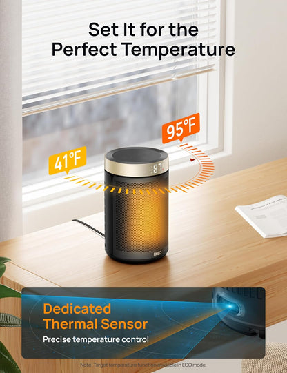 DREO Space Heater, Portable Electric Heaters for Indoor Use with Thermostat 2026 Upgraded, 34dB Quiet, 12H Timer, 5 Mode, Remote, 1500W PTC Ceramic Fast Safety Heat for Office Bedroom Home, Gold