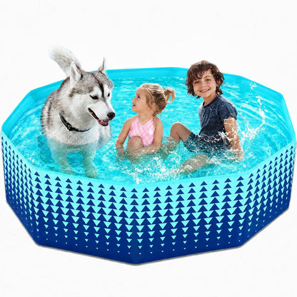 Jasonwell Foldable Dog Kiddie Pool, 63" x 63" x 12", Collapsible Pet Pool & Whelping Box with Anti-Slip Surface, Extra Hose Connector, Green