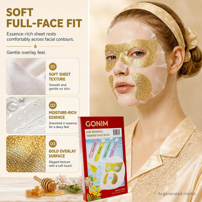 GONIM Korean Collagen Face Mask with PDRN, Anti Aging Firming Facial Mask Korean face mask with retinol and hyaluronic acid, hydrating collagen sheet mask with gold eye and smile line overlay, 35mlx8