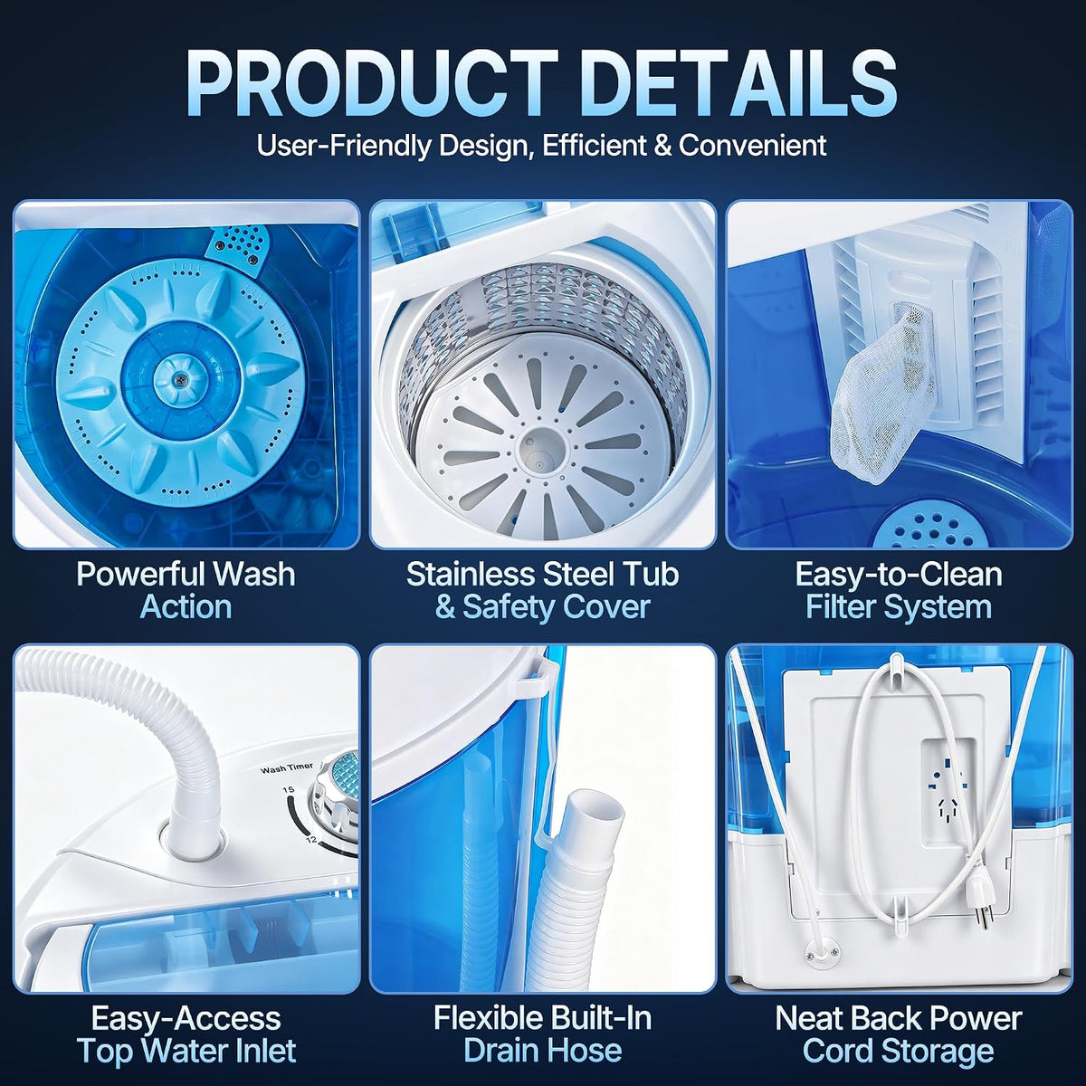 SUPER DEAL Small Portable Washing Machine | 9.9LB Twin Tub Mini Compact Washer with Spin Cycle, Top Load Design & Separate Timers