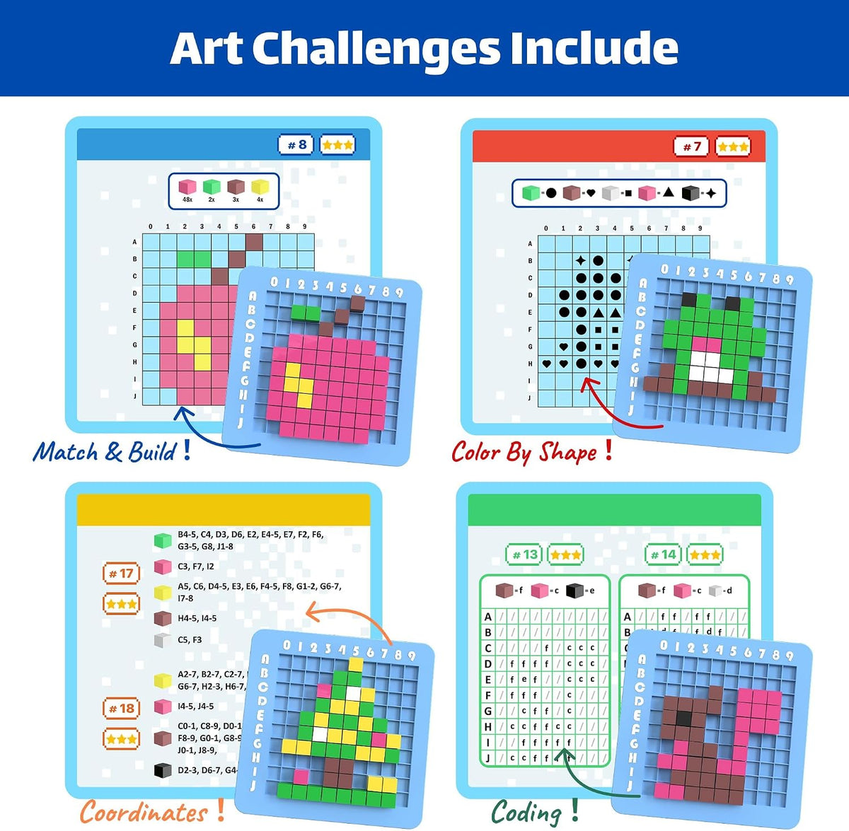 CYOEST STEM Pixel Art Kit for Kids Ages 5+, Creative Arts & Crafts Activity Set with 50+ Patterns, 4 STEM Challenges & 3 Difficulty Levels, Educational Gift for Boys & Girls