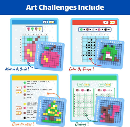 CYOEST STEM Pixel Art Kit for Kids Ages 5+, Creative Arts & Crafts Activity Set with 50+ Patterns, 4 STEM Challenges & 3 Difficulty Levels, Educational Gift for Boys & Girls