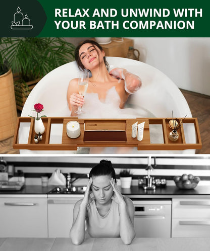 Trending Now Wood Bath Tray – Bathtub Tray for Tub, Expandable Bamboo Bath Tray & Bathtub Caddy with Book Holder, Wine Glass Holder, Phone & Tablet Stand, Spa Bath Accessories, Birthday Gifts for Mom