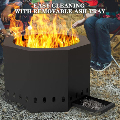 24" Modern Smokeless Fire Pit, Large Wood Burning Firepit, FP013 Portable Outdoor Fireplace for Patio Backyard Gathering Bonfire Party Camping Tailgating Lakeside Villa Beachside