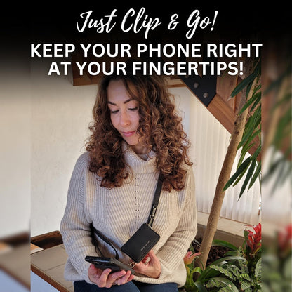 Save the Girls Clip and Go Brushed Vegan Phone Lanyard - Crossbody Phone Case with Pouch, Adjustable and Removable Strap