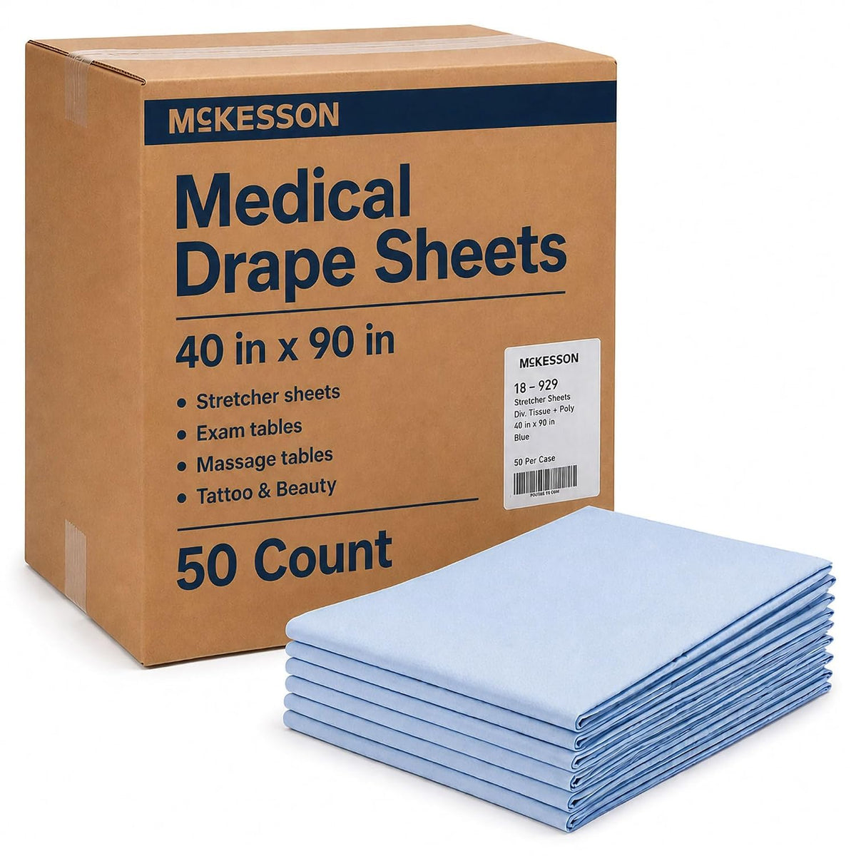 McKesson Drape Sheets Stretcher Sheet for Bed, Exam, 40 x 90 in, 50 ct Massage, Medical, Tissue/Poly, Latex-Free