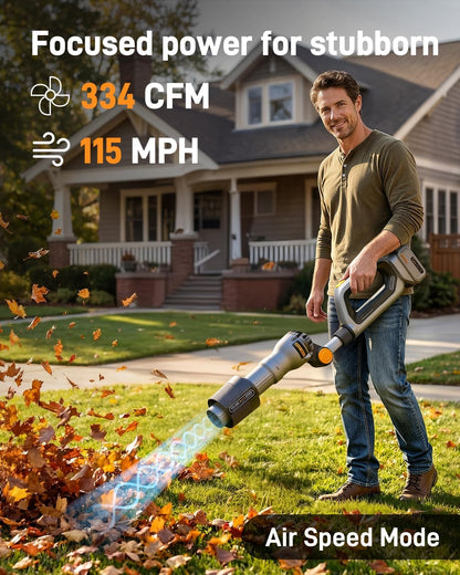 Teslong 20V Brushless Leaf Blower 600 CFM Cordless w/Battery & Charger Adjustable Angle; 600 CFM Airflow; 115 MPH Max Speed; 20V Brushless Motor; Turbo Mode; Dual Air Speed/Air Volume Mode