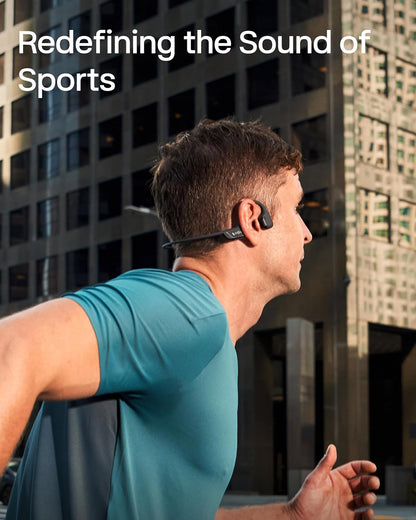 Auriculares deportivos Bluetooth SHOKZ OpenRun Pro 2 de conducción ósea, negro, con tira reflectante; sonido premium DualPitch; percepción del entorno con diseño de oído abierto; micrófono inteligente; IP55; 12h de batería; para correr/ciclismo/senderismo