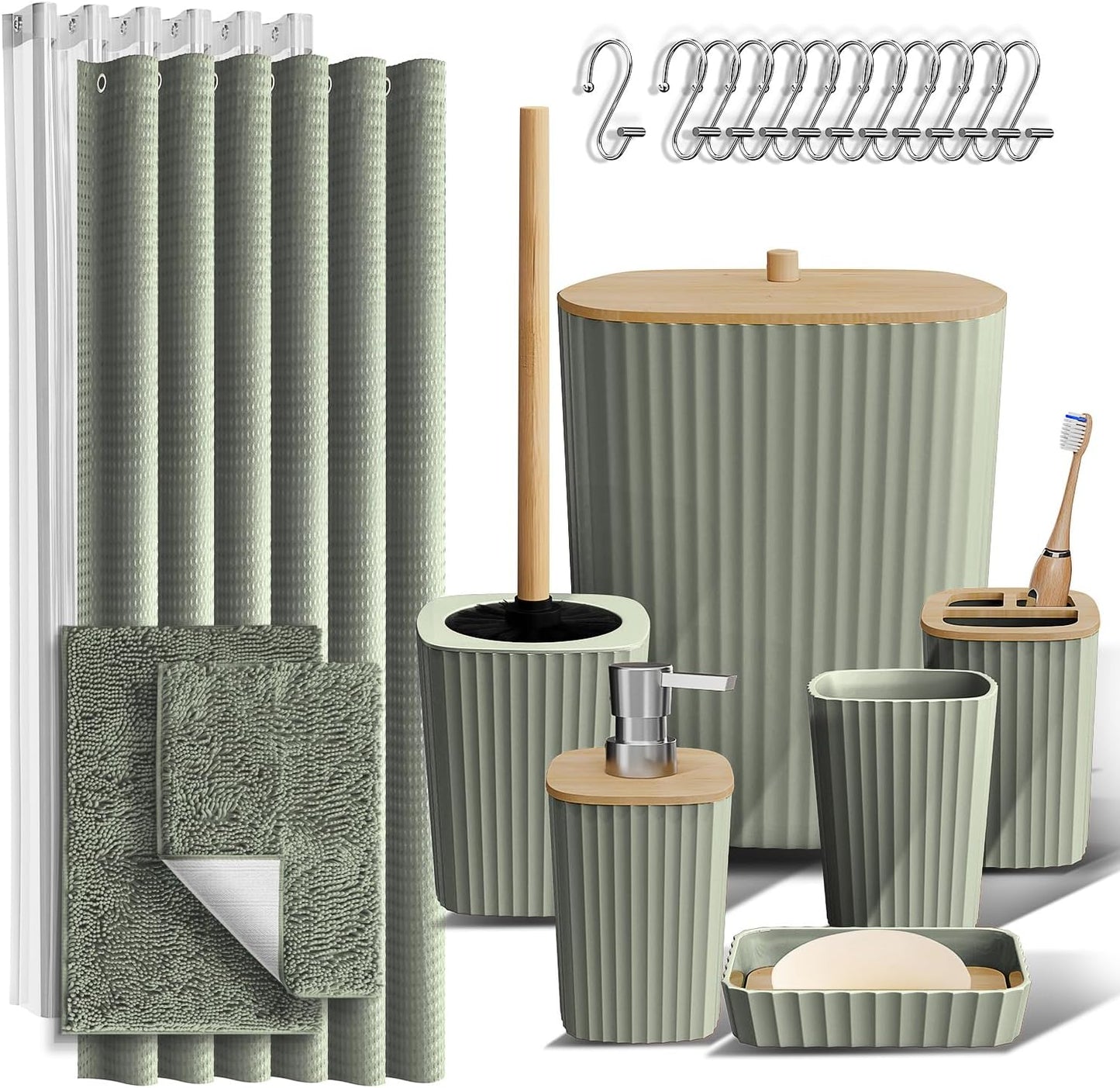 Clara Clark Black Bathroom Set, Shower Curtain Set, Bathroom Accessory Set