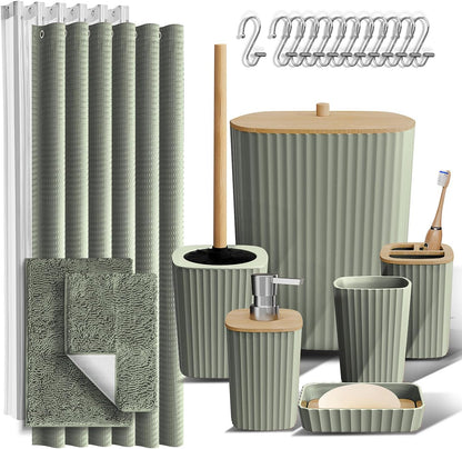 Clara Clark Black Bathroom Set, Shower Curtain Set, Bathroom Accessory Set