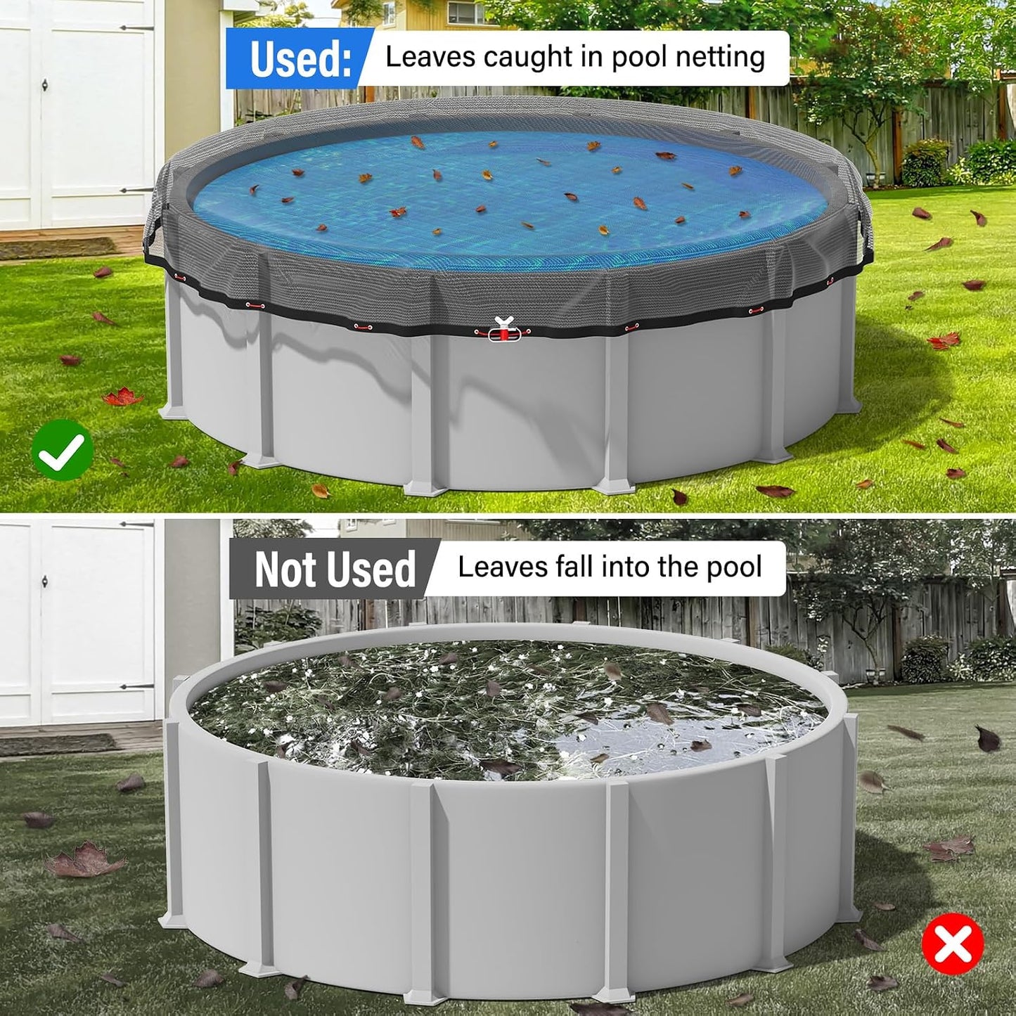 24FT Pool Leaf Net Cover for Above Ground Pool, 28FT Round Pool Net Cover with Reinforced Mesh, Winch & Steel-Core Cable, Heavy-Duty Leaf Cover, Black