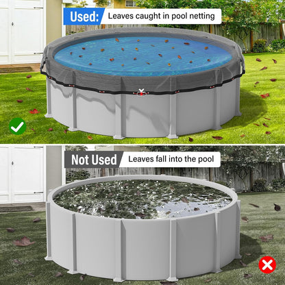 24FT Pool Leaf Net Cover for Above Ground Pool, 28FT Round Pool Net Cover with Reinforced Mesh, Winch & Steel-Core Cable, Heavy-Duty Leaf Cover, Black
