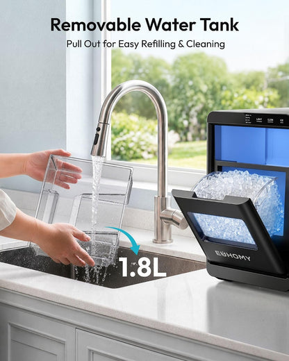 EUHOMY Nugget Ice Maker Countertop, 44Lbs/24H Sonic Ice Maker Machine, Self-Cleaning Pellet Ice Makers with Ice Scoop&Basket, Countertop Pebble Ice Maker for Home/Kitchen/Office