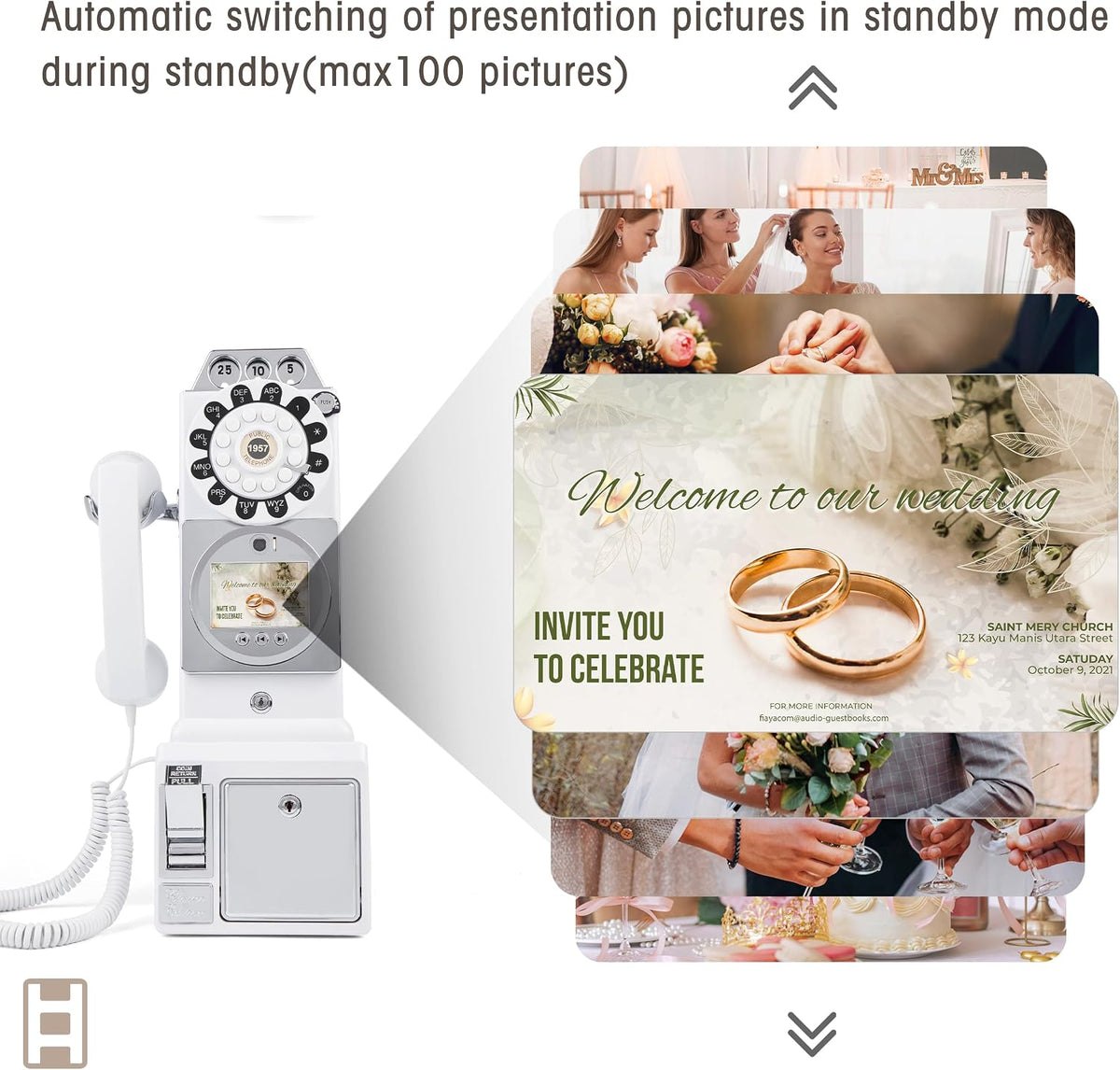 Video Audio Guest Book, Wedding Phone Customized Video Messages, Record Preserve Your Special Occasions, Ideal for a Variety of Memorable Party Occasions (Wall Phone,White)