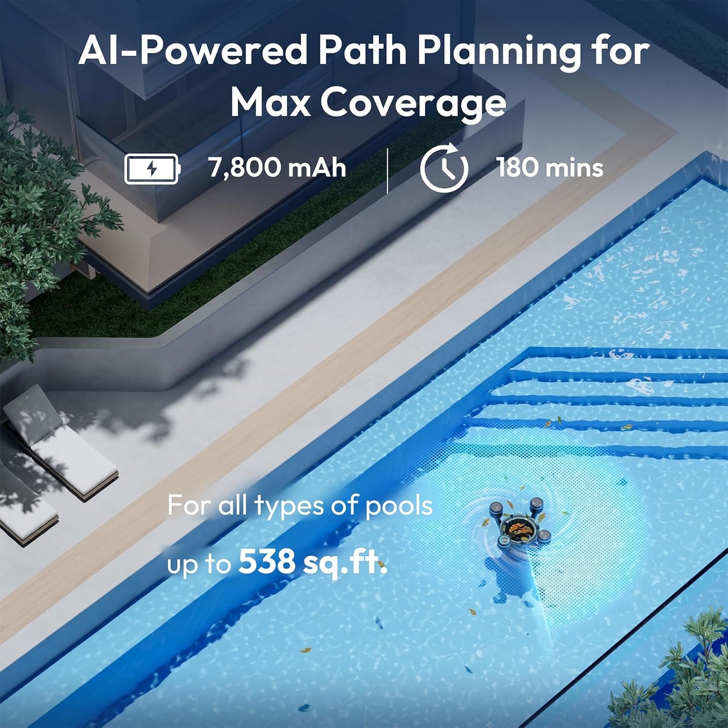 (2026 New) BUBLUE F10 Automatic Pool Skimmer Robot,Robotic Pool Skimmer with 5L Filter, App Control,Powerful Suction,Dual Cleaning Modes, AI Navigation,Ideal for In-Ground & Above-Ground Pools,Black