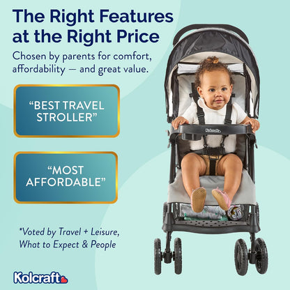 Kolcraft Cloud Plus Lightweight Umbrella Stroller for Toddlers, Reclining Seat, Compact Fold, Slate Gray