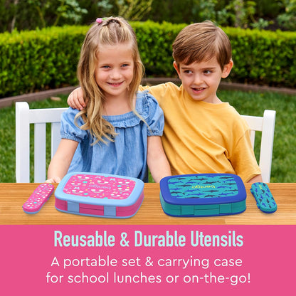 Kids Plastic Utensil Set with Fork, Spoon & Storage Case, BPA-Free Reusable Travel Utensils