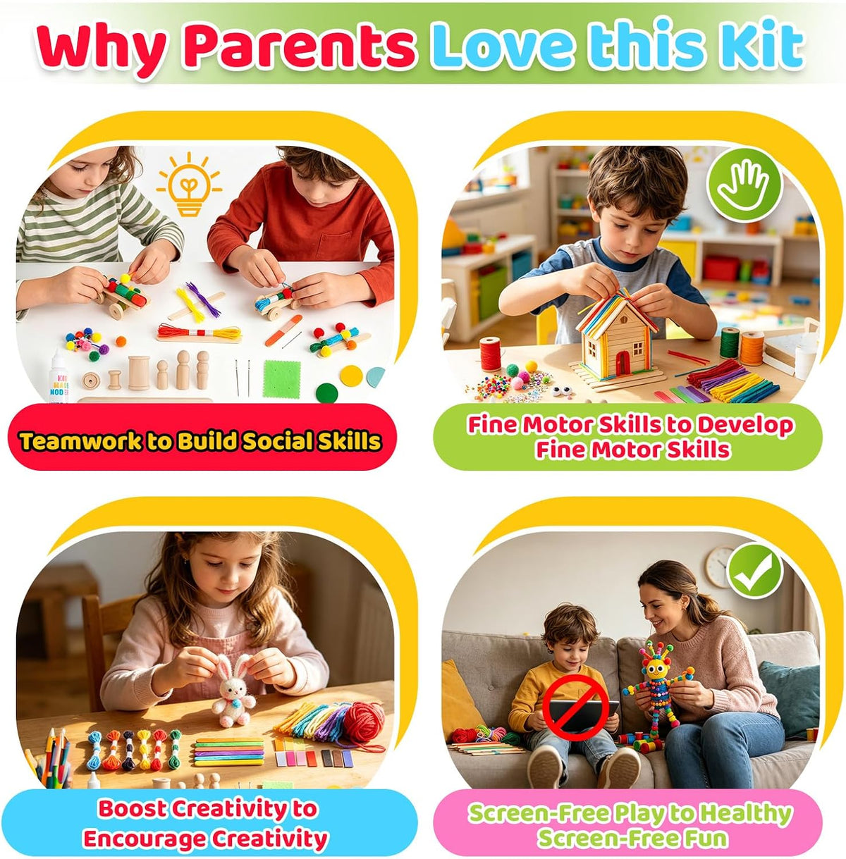 Kid Made Modern Arts and Craft Kit, Creative Essentials Craft Supply Library with Beads, Pom Poms, Pipe Cleaners, Sequins, Googly Eyes & More, DIY Art Kit for Kids Ages 8+