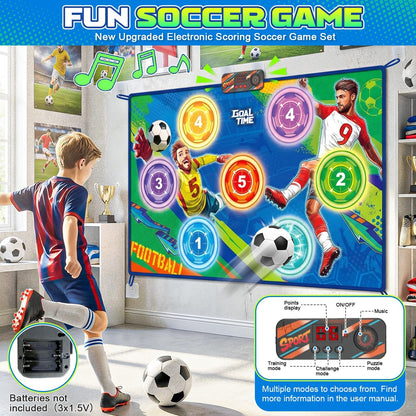 TPCSCH Electronic Soccer Scoring Game for Kids, 3 Game Modes, Real-Time Score Display, Soccer Toss Target with 2 Soft Balls, Indoor Outdoor Soccer Toy, Ages 3–12