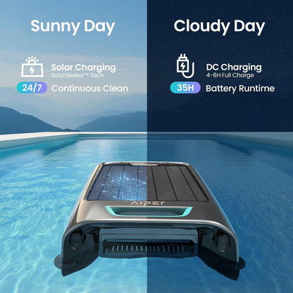 AIPER EcoSurfer S2 Solar Pool Skimmer Robot 24/7 Continuous Cleaning, Gray