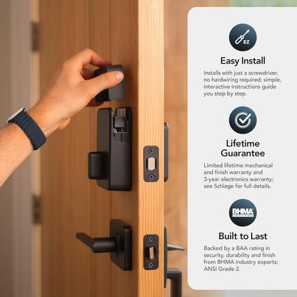 Schlage Sense Pro UWB Smart Deadbolt Lock, Hands-Free Unlock, Matte Black