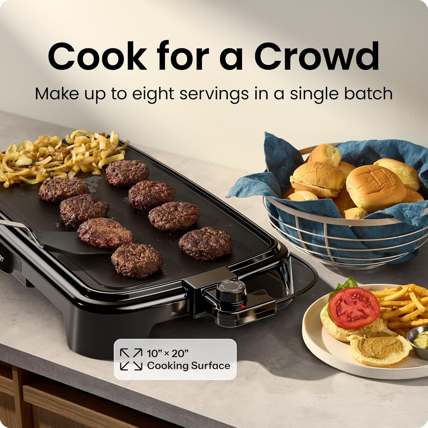 Chefman XL Electric Griddle, 10 x 20 Inch Extra-Large Nonstick Flat Top Grill with Removable Temperature Control & Drip Tray