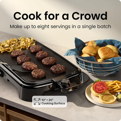 Chefman XL Electric Griddle, 10 x 20 Inch Extra-Large Nonstick Flat Top Grill with Removable Temperature Control & Drip Tray