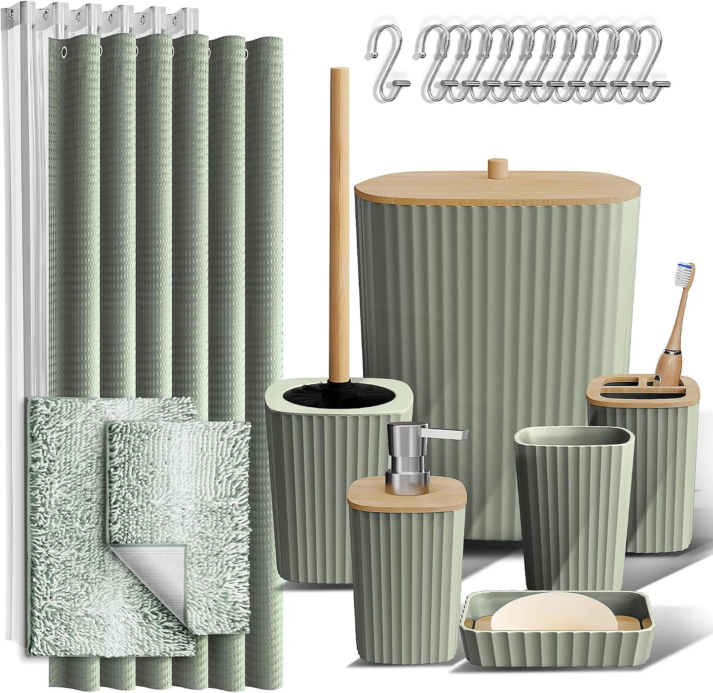 Clara Clark Black Bathroom Set, Shower Curtain Set, Bathroom Accessory Set