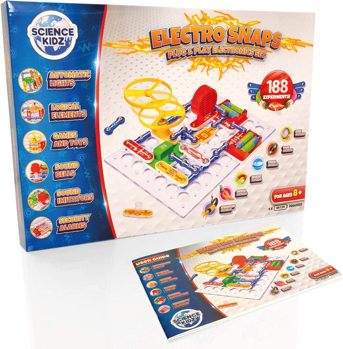 Science Kidz Electronics Kit, 188 Science Experiments for Kids, Snap-Together Circuit Projects, STEM Science Kit with Color User Manual, Physics Learning Toy