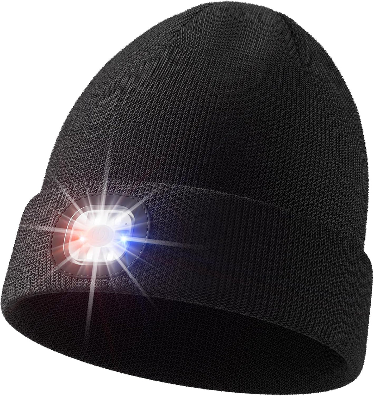 Olulse Unisex Beanie with LED Light, USB Rechargeable Winter Hat with 6-Bulb Headlamp, 3 Brightness Levels, Hands-Free Lighting for Men & Women, Black
