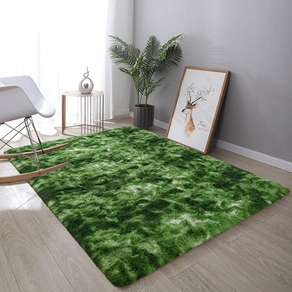DweIke Fluffy Dark Green Rugs for Bedroom Living Room, 6x9 Large Soft Plush Shaggy Tie-Dyed Forest Moss Green Girls Boys Kids Rug, Non-Slip and Machine Washable Carpet for Dorm Nursery Decor