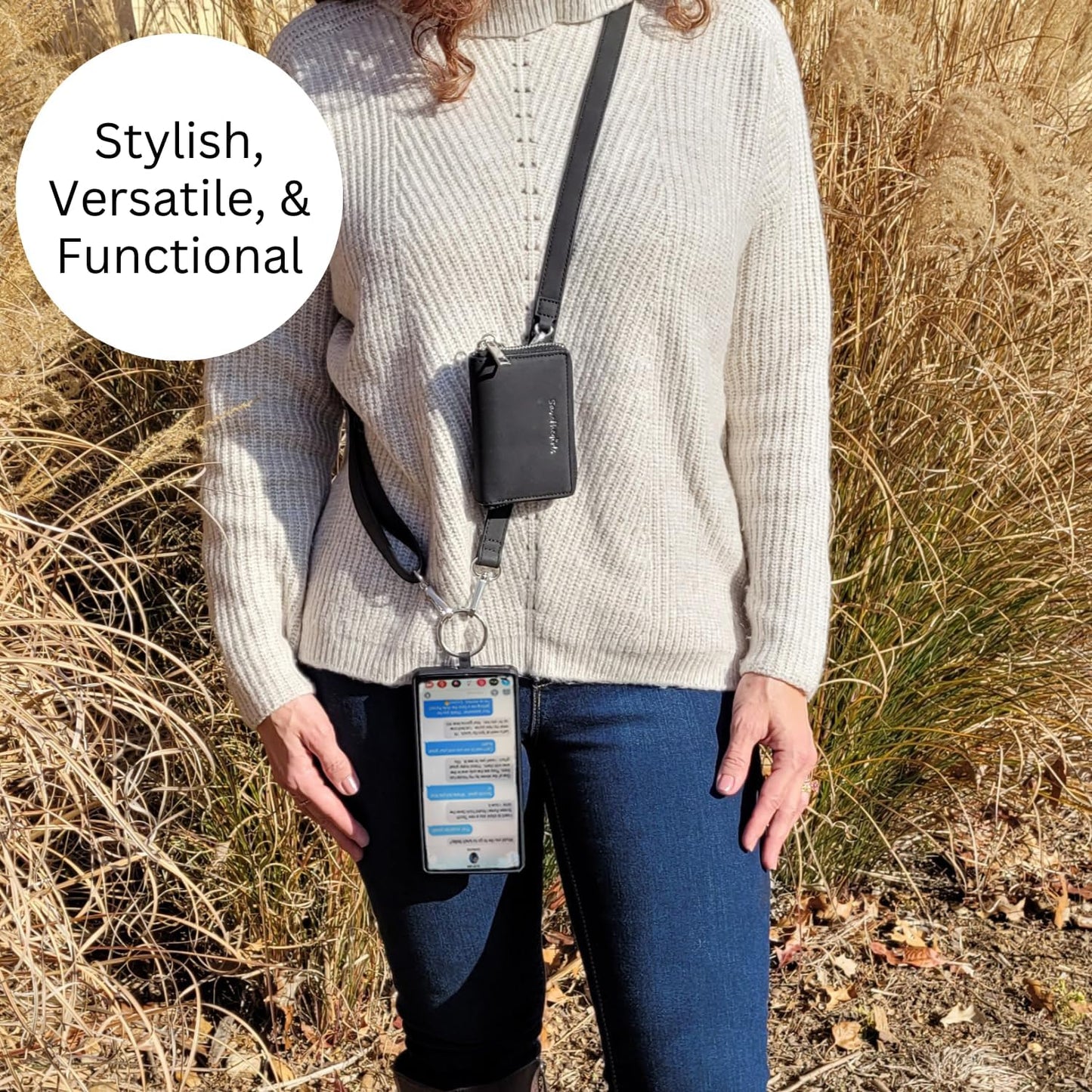 Save the Girls Clip and Go Brushed Vegan Phone Lanyard - Crossbody Phone Case with Pouch, Adjustable and Removable Strap