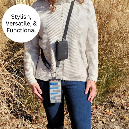 Save the Girls Clip and Go Brushed Vegan Phone Lanyard - Crossbody Phone Case with Pouch, Adjustable and Removable Strap