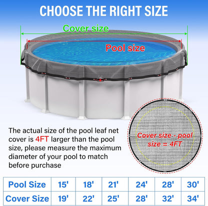 24FT Pool Leaf Net Cover for Above Ground Pool, 28FT Round Pool Net Cover with Reinforced Mesh, Winch & Steel-Core Cable, Heavy-Duty Leaf Cover, Black
