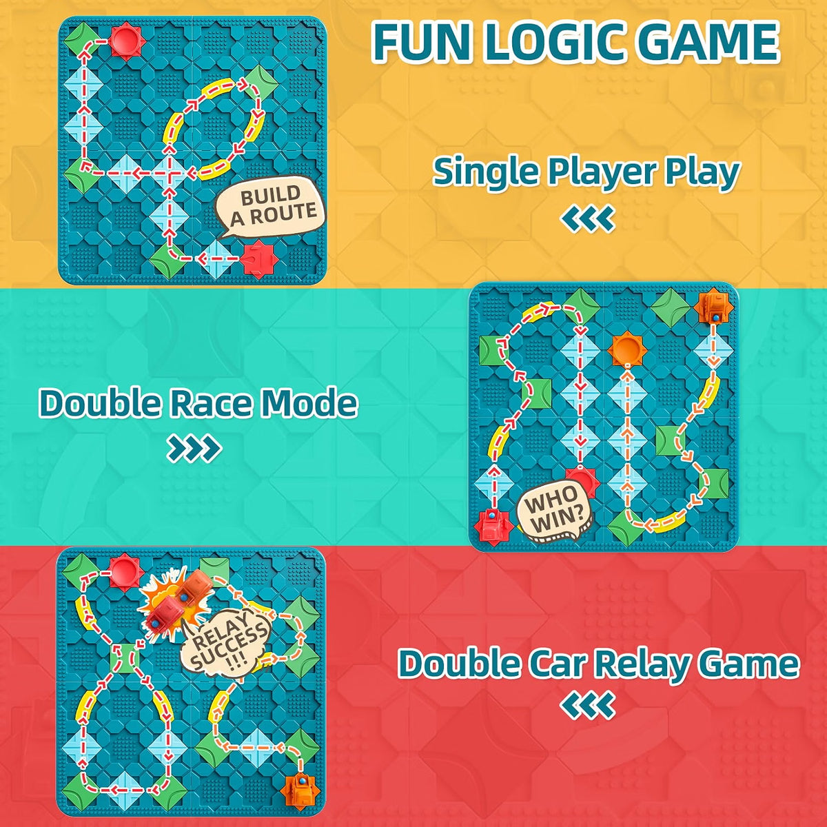 burgkidz STEM Logical Road Builder Board Game, Large 22.05" x 22.05" Maze Puzzle with 200+ Challenges, 3 Game Modes, Pull-Back Cars & Marbles, Educational Toy for Kids Ages 4-8