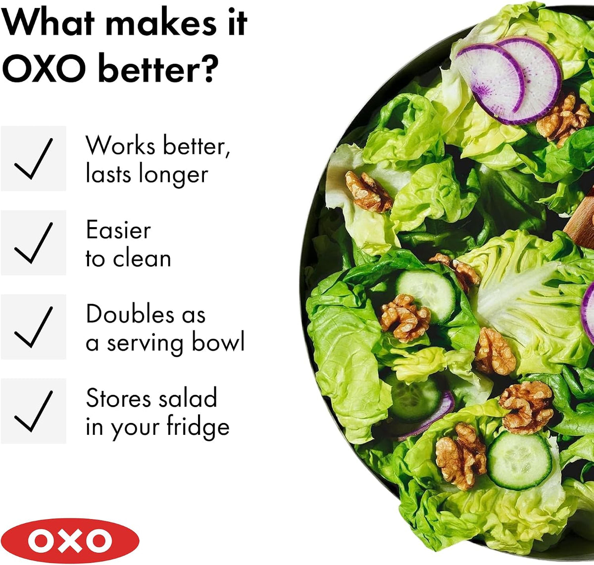 OXO Good Grips Stainless Steel Salad Spinner, Vegetable Washer - 6.22 Qt Spin Dry Produce, Serving and Storage, Non-Slip, One-Handed Pump, Brake Button, Dishwasher Safe, Large-Capacity Bowl