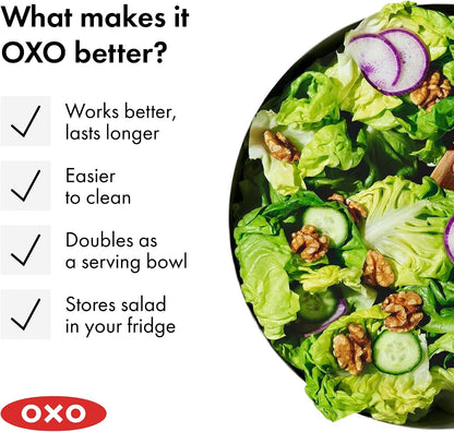 OXO Good Grips Stainless Steel Salad Spinner, Vegetable Washer - 6.22 Qt Spin Dry Produce, Serving and Storage, Non-Slip, One-Handed Pump, Brake Button, Dishwasher Safe, Large-Capacity Bowl