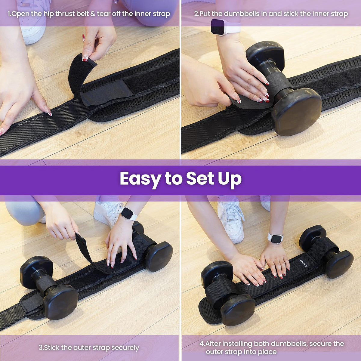 Balency Hip Thrust Belt for Dumbbells, Kettlebells & Weight Plates, Foldable Non-Slip Padded Glute Belt for Hip Thrusts, Squats & Home Gym Workouts, Black