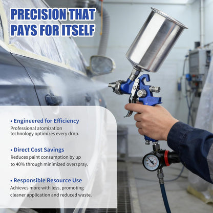 HVLP Spray Gun 1.4/1.7/2.0/2.5/3.0mm Kit with 1000cc Aluminum Cup Gravity Feed Paint Gun Kit with 5 Nozzles, Suitable for Painting Cars, primer, basecoat, Automotive, Furniture. (Blue)