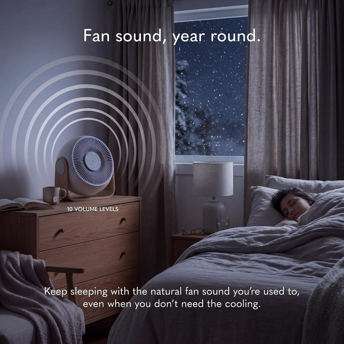 SNOOZ Breez 2 Smart Cooling Fan for Bedroom & White Noise Machine, 380 CFM Premium Bedroom Fan, 10 Fan Speeds, 10 White Noise Levels, App Remote, Timer, Scheduling, Auto Temp, Real Wood Base