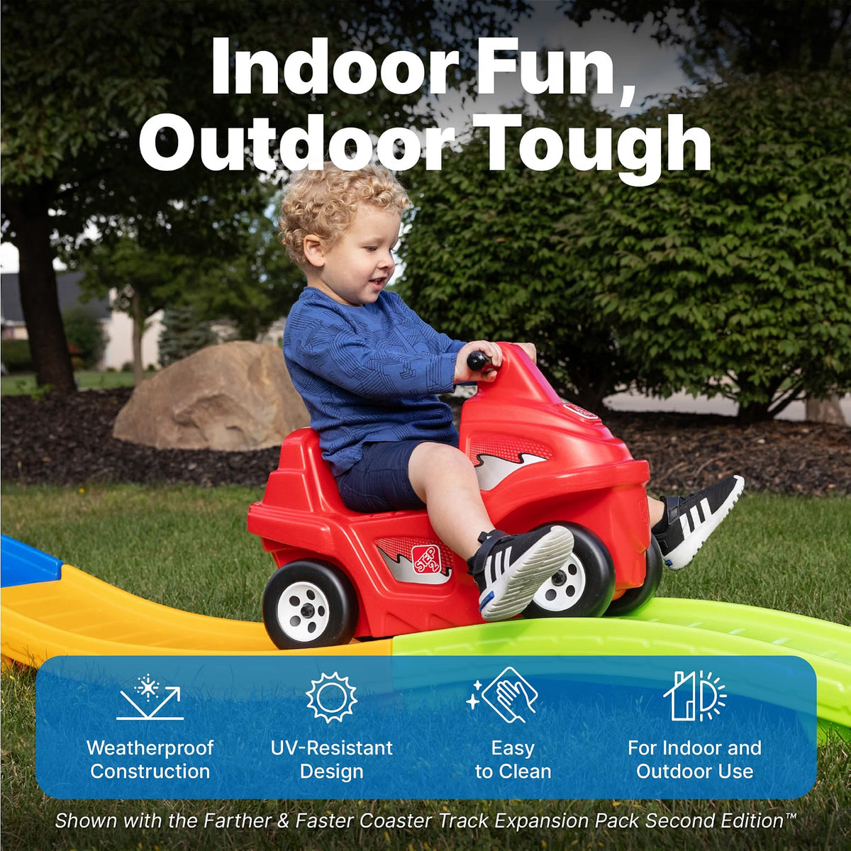 Step2 Up & Down Roller Coaster Kids Ride-On Toy, 9-Foot Track with ATV-Style Car, Indoor & Outdoor Toddler Playset, 50 lb. Weight Capacity, Multicolor